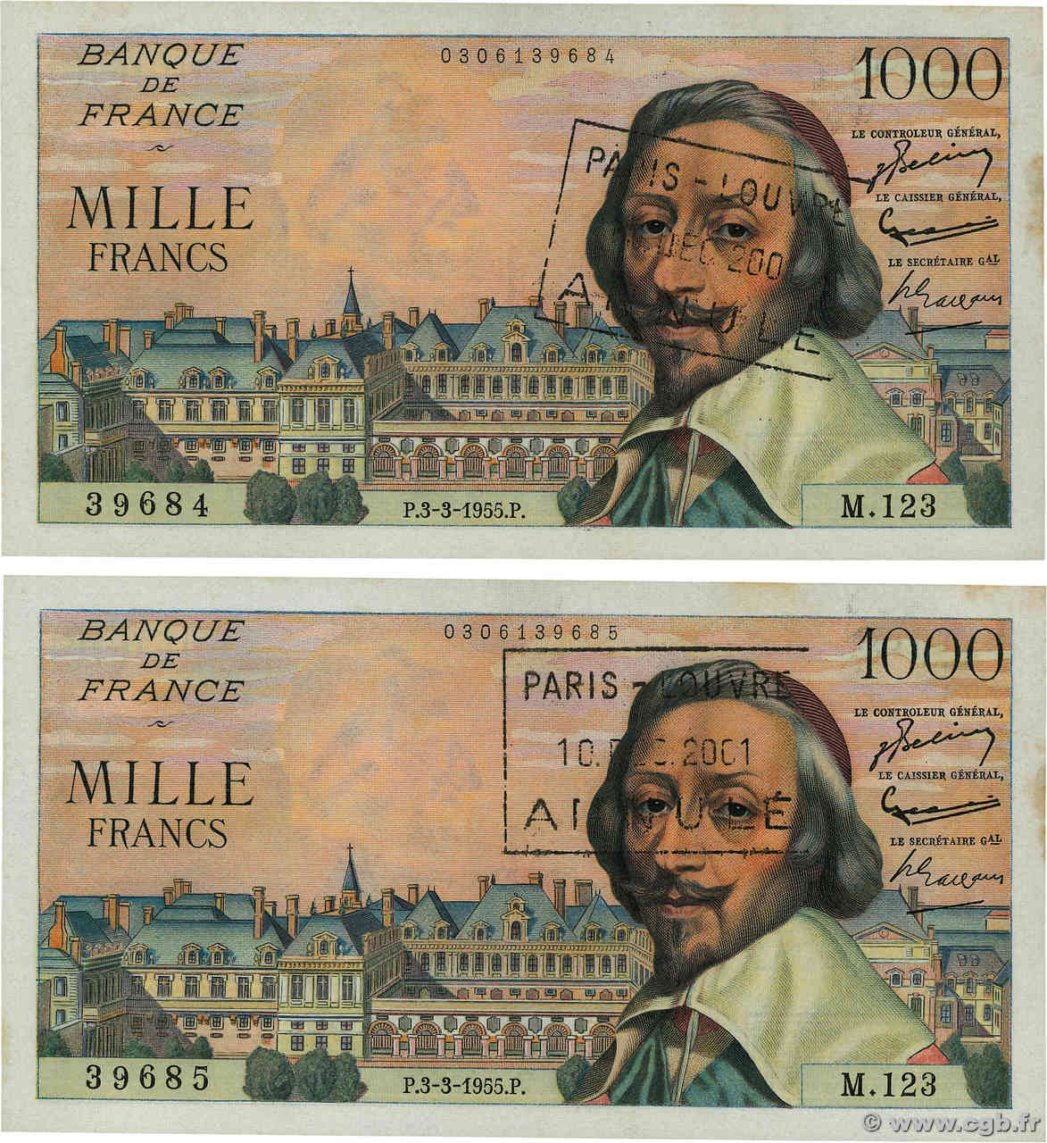 1000 Francs RICHELIEU Annulé FRANCE  1955 F.42.11 AU-