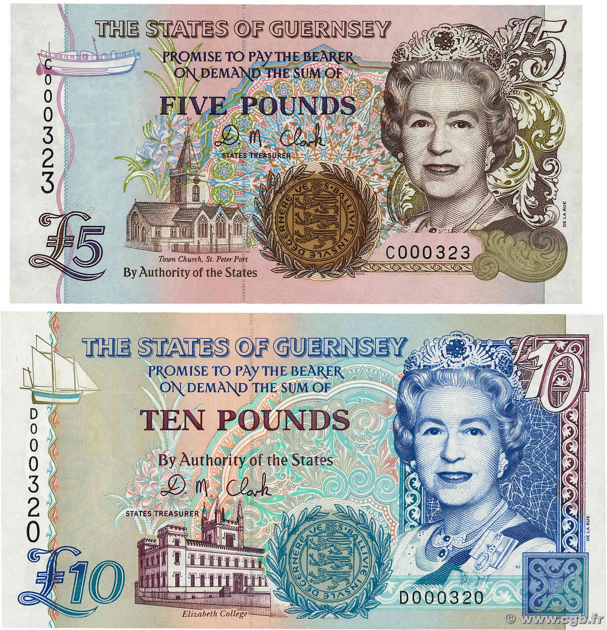 5 et 10 Pounds Lot GUERNSEY  2008 P.56b et P.57b AU+