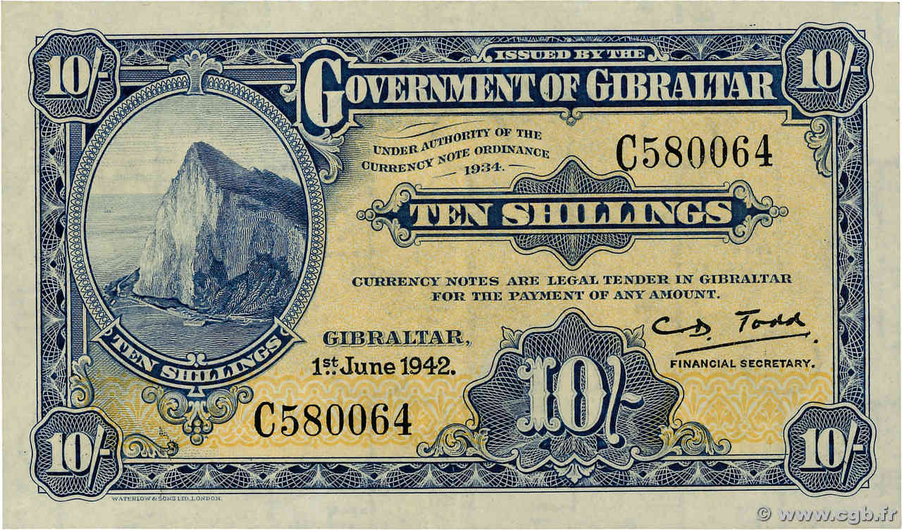 10 Shillings GIBRALTAR  1942 P.14b XF