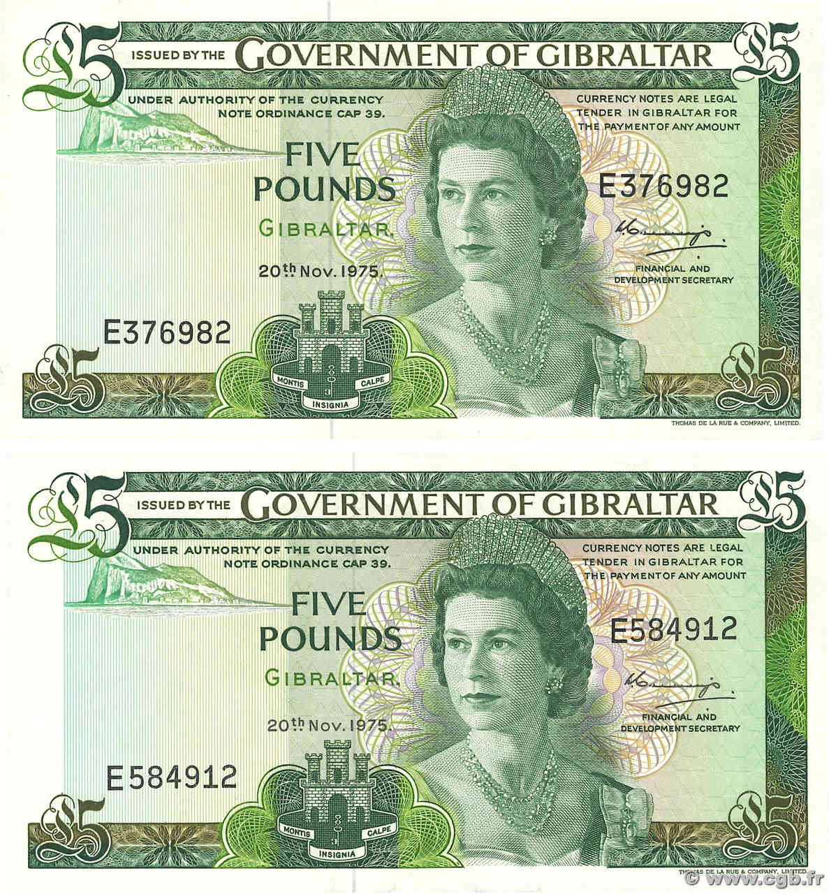 5 Pounds Lot GIBRALTAR  1975 P.21a UNC-