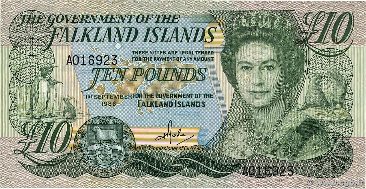 10 Pounds FALKLAND ISLANDS  1986 P.14a UNC-