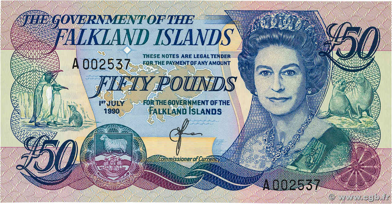50 Pounds Petit numéro FALKLAND ISLANDS  1990 P.16a UNC-