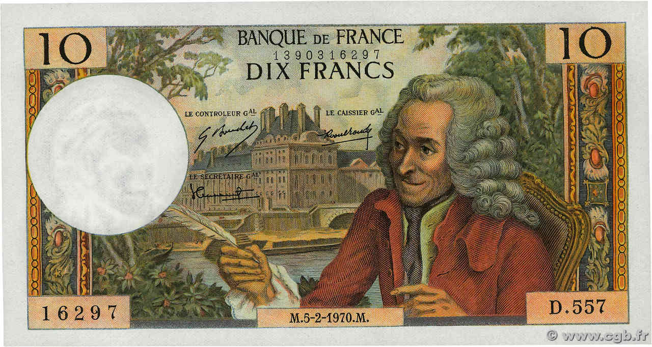10 Francs VOLTAIRE FRANCE  1970 F.62.43 pr.NEUF