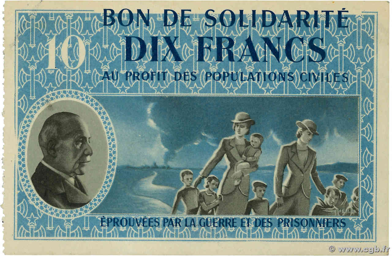 10 Francs BON DE SOLIDARITÉ FRANCE régionalisme et divers  1941 KL.07A4 SPL+