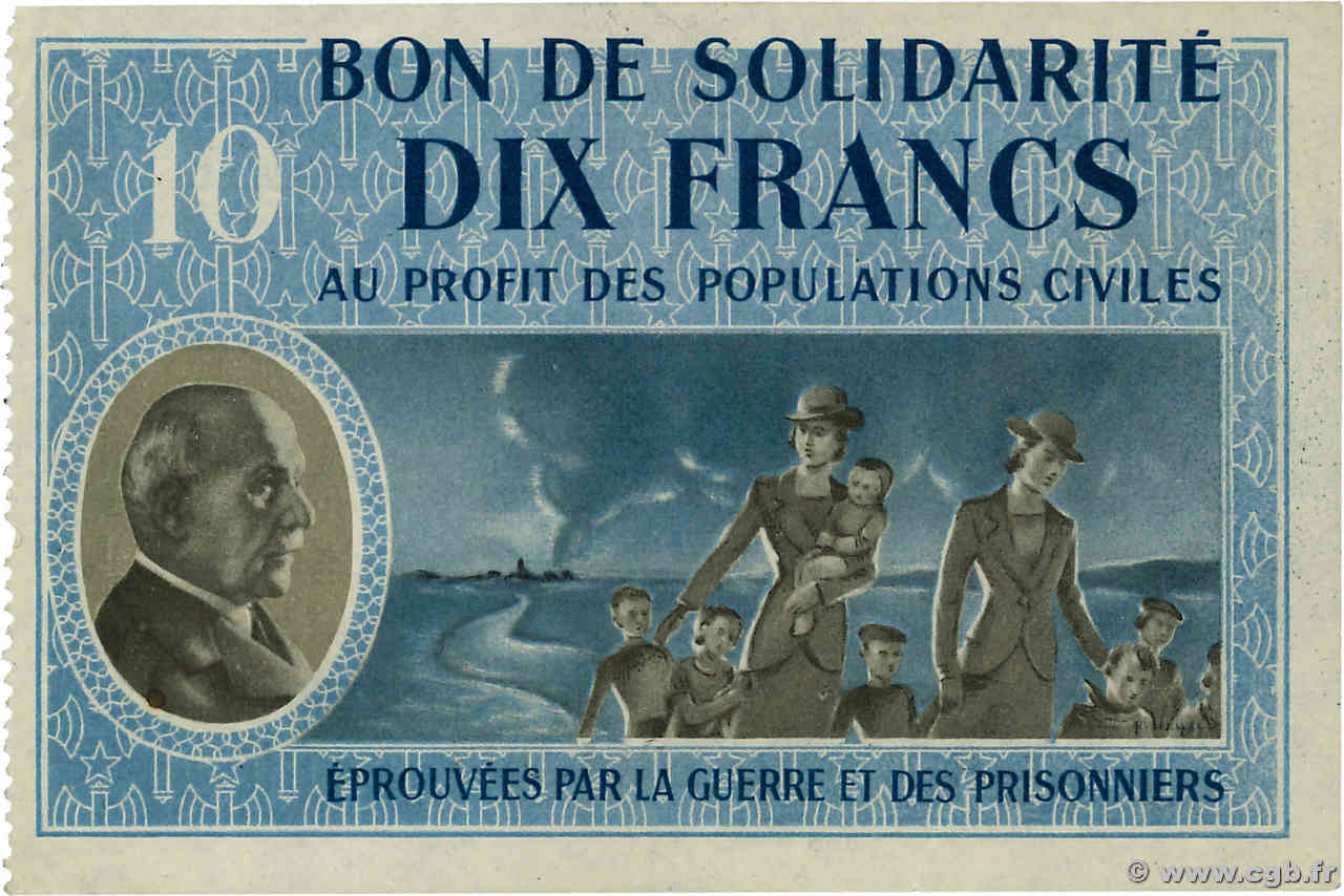 10 Francs BON DE SOLIDARITÉ FRANCE régionalisme et divers  1941 KL.07B2 SPL+