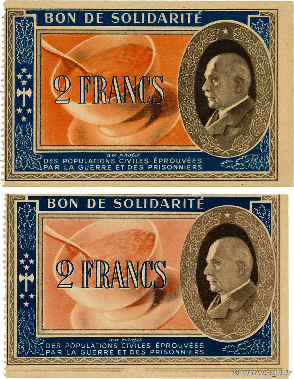 2 Francs BON DE SOLIDARITÉ Lot FRANCE régionalisme et divers  1941 KL.03D pr.NEUF
