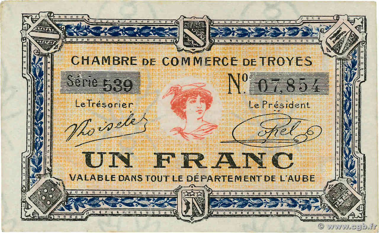 1 Franc FRANCE régionalisme et divers Troyes 1918 JP.124.14 SPL