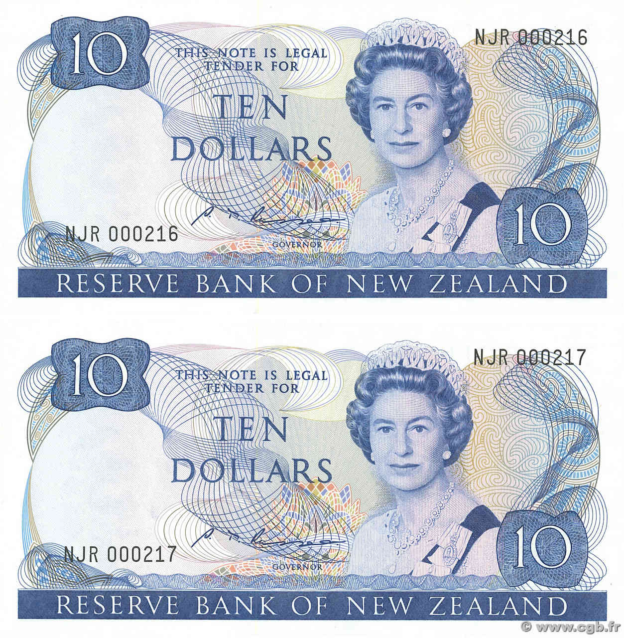 10 Dollars Consécutifs NUOVA ZELANDA
  1985 P.172b FDC