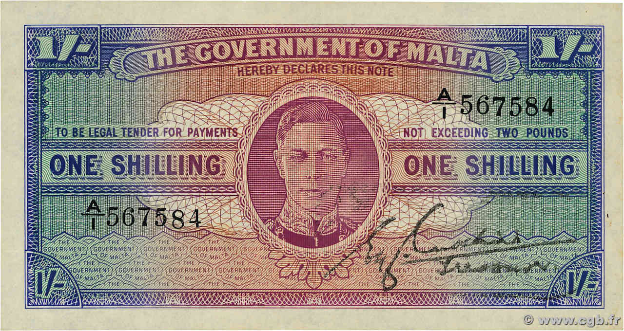 1 Shilling MALTE  1943 P.16 fVZ