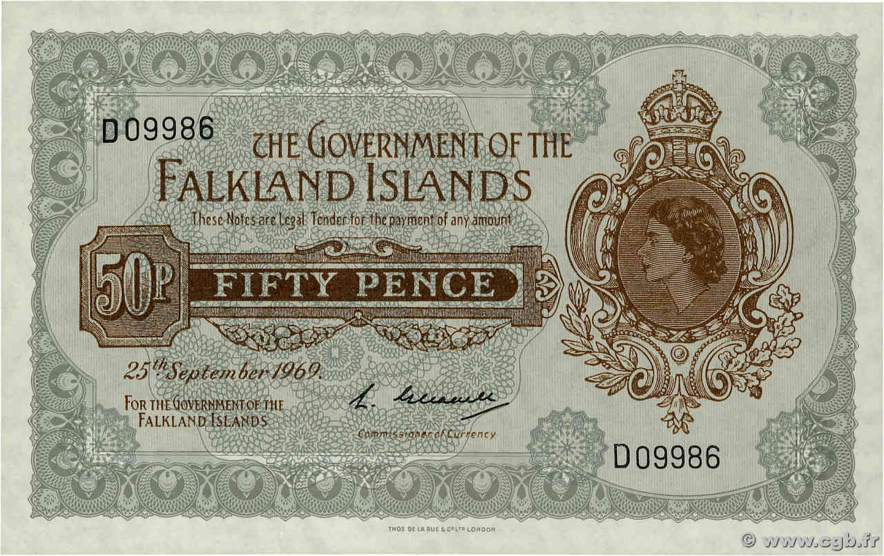 50 Pence ÎLES FALKLAND  1969 P.10a pr.NEUF