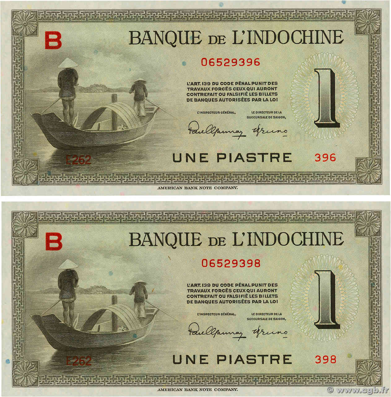 1 Piastre Lot INDOCINA FRANCESE  1945 P.076a FDC