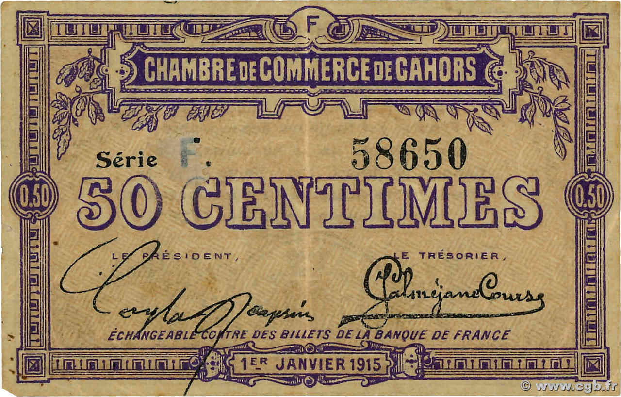 50 Centimes FRANCE regionalismo y varios Cahors 1915 JP.035.12 MBC