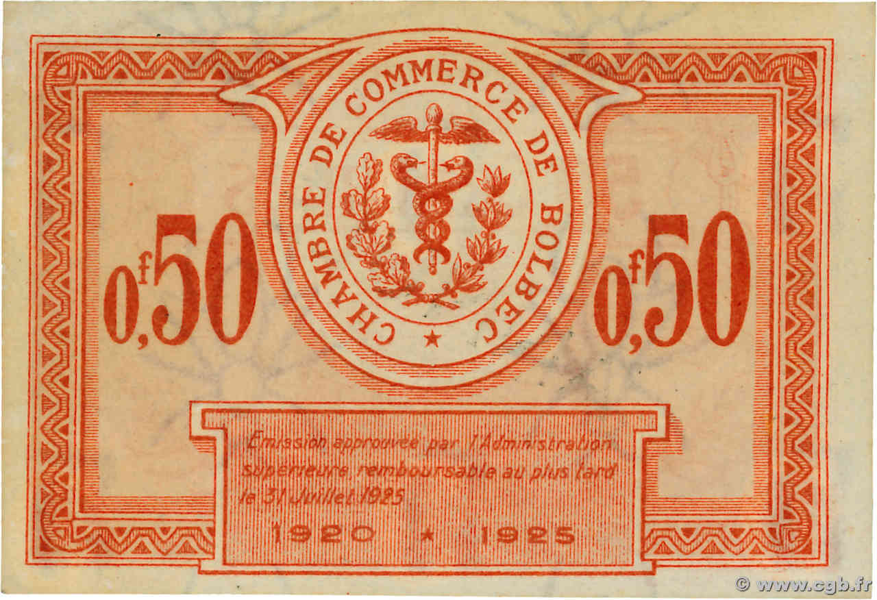50 Centimes FRANCE régionalisme et divers Bolbec 1920 JP.029.04 pr.NEUF