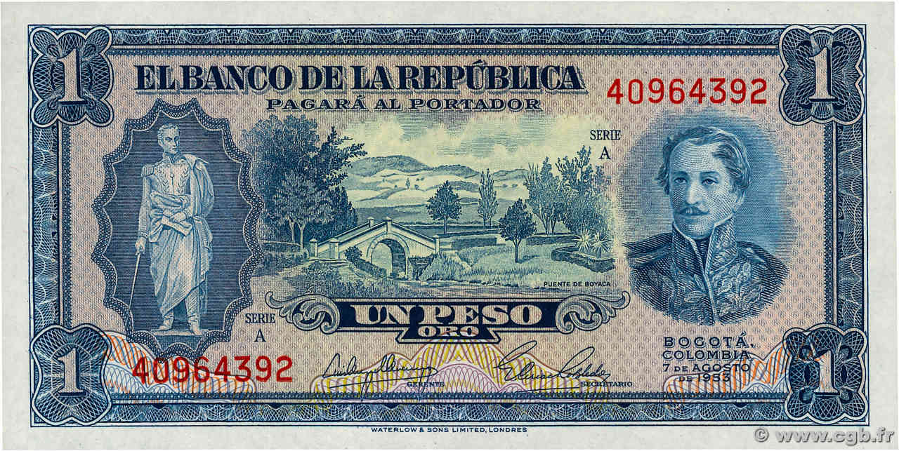 1 Peso Oro COLOMBIA  1953 P.398 SC+