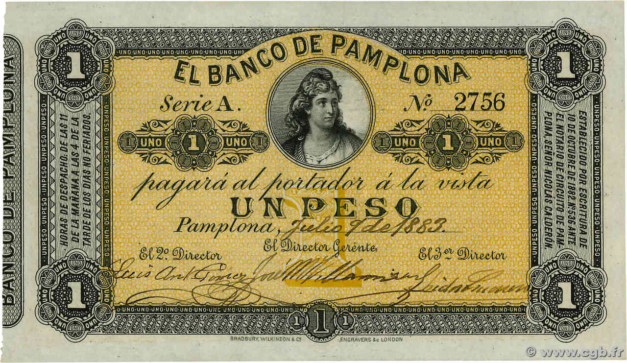 1 Peso KOLUMBIEN  1883 PS.0711a fST+