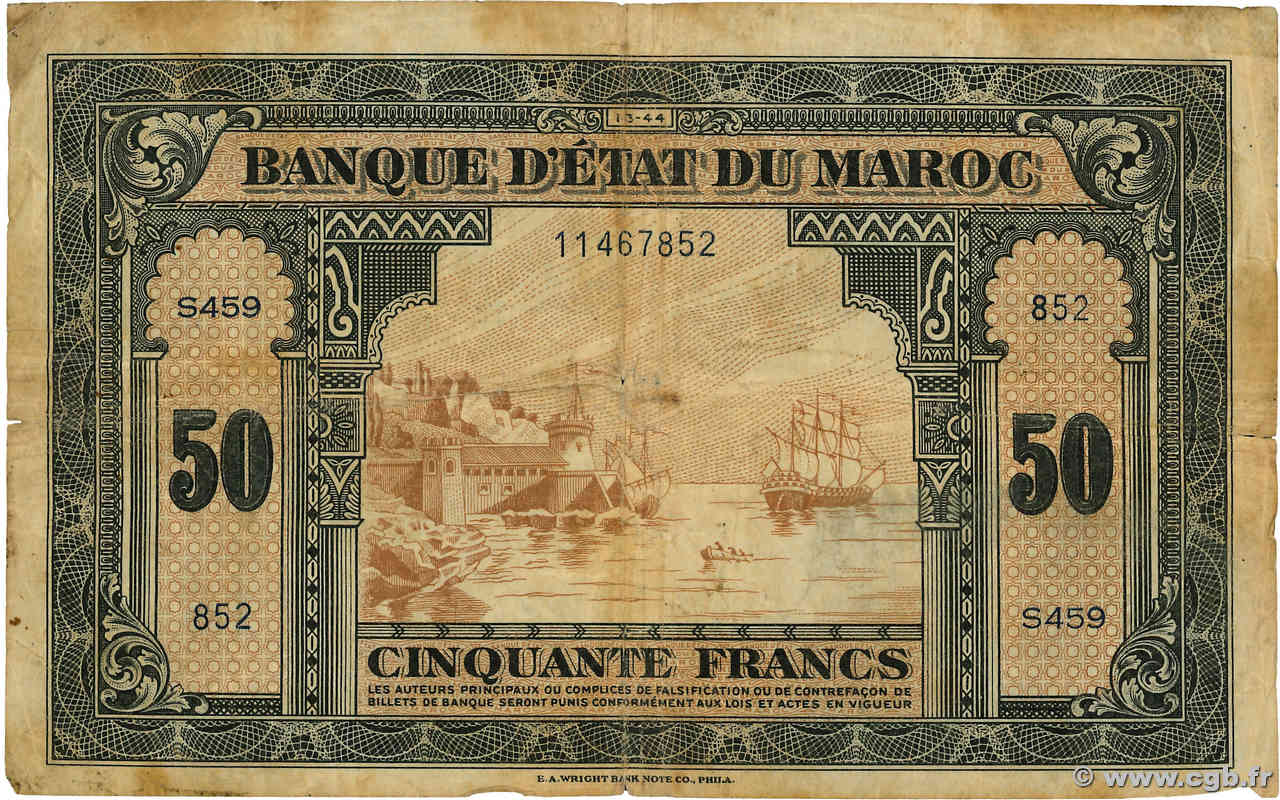 50 Francs MAROC  1944 P.26 pr.TB