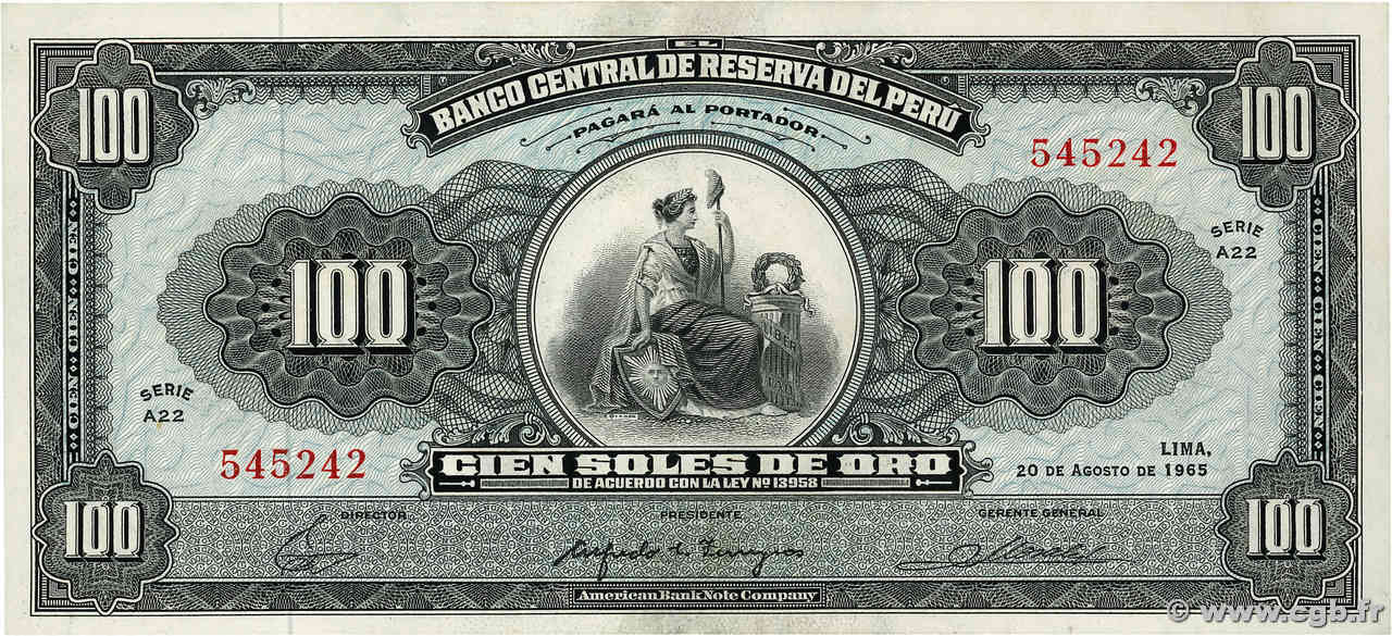 100 Soles de Oro PÉROU  1965 P.090a SUP