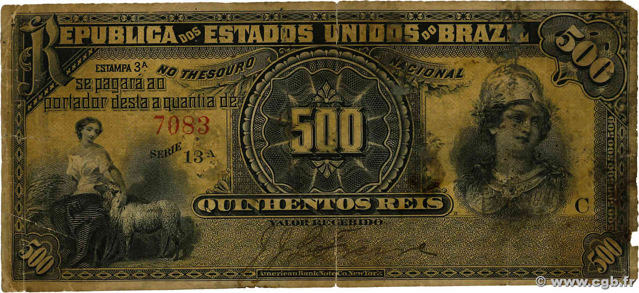 500 Reis BRÉSIL  1893 P.001 B