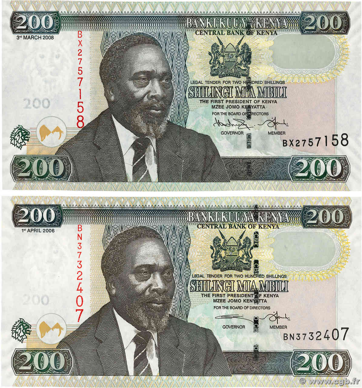 200 Shillings Lot KENYA  2006 P.49b et P.49c SUP