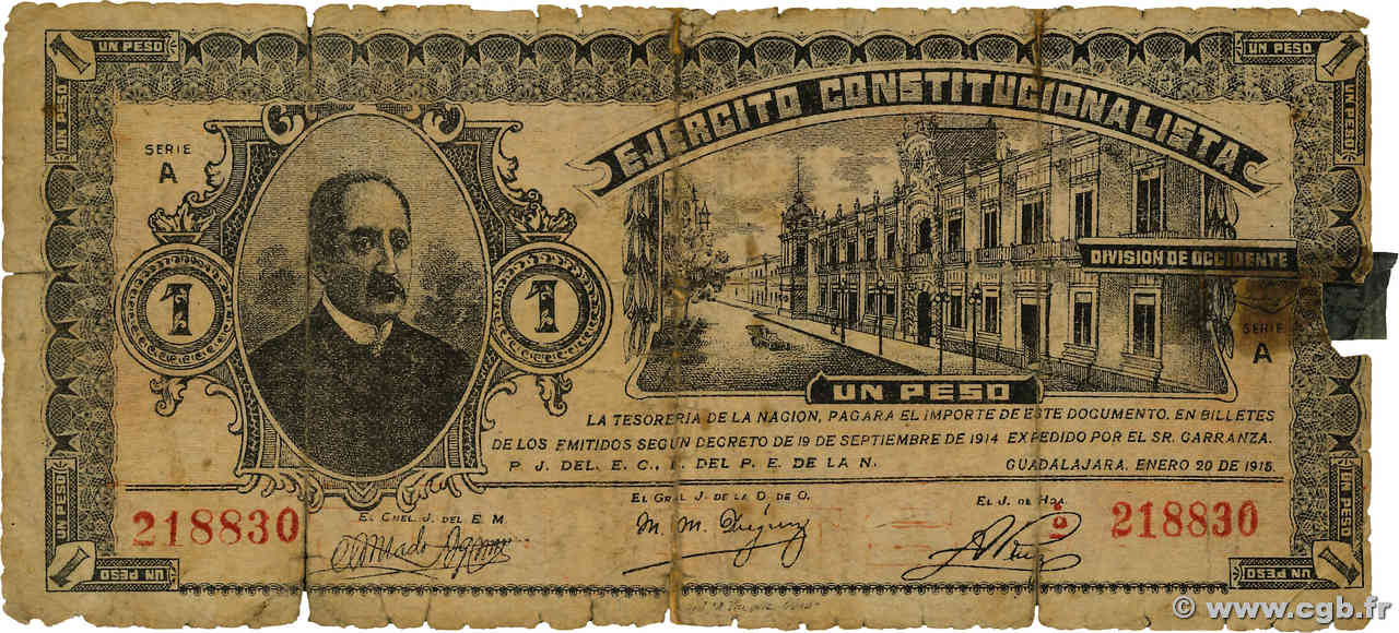 1 Peso MEXIQUE Guadalajara 1915 PS.0860 AB