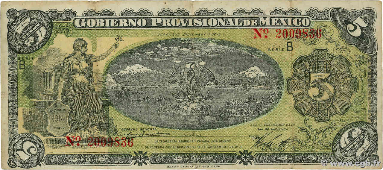 5 Pesos MEXIQUE Veracruz 1914 PS.1105 TTB