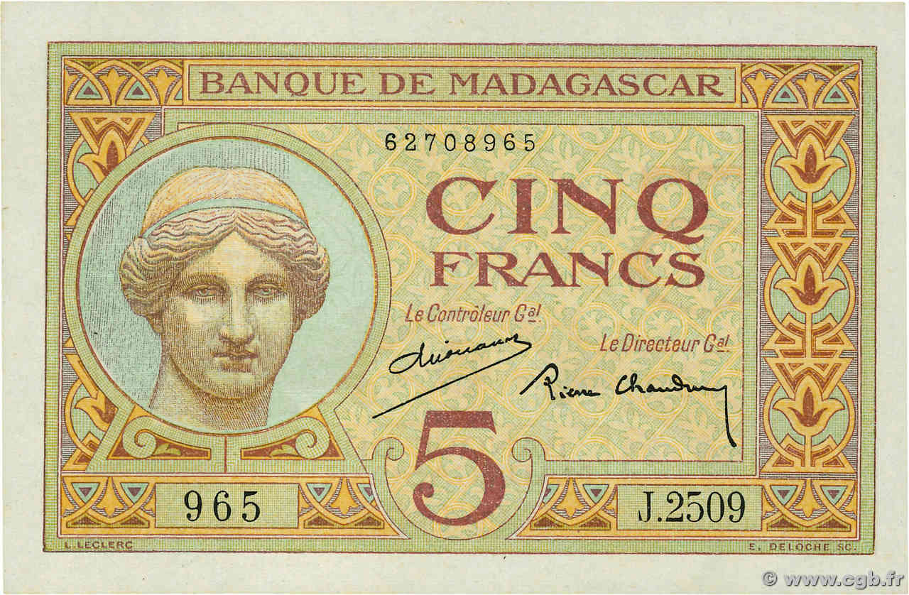 5 Francs MADAGASCAR  1937 P.035 pr.NEUF