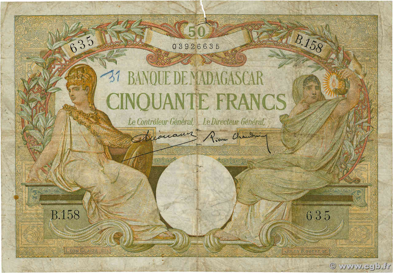 50 Francs MADAGASCAR  1926 P.038 B+