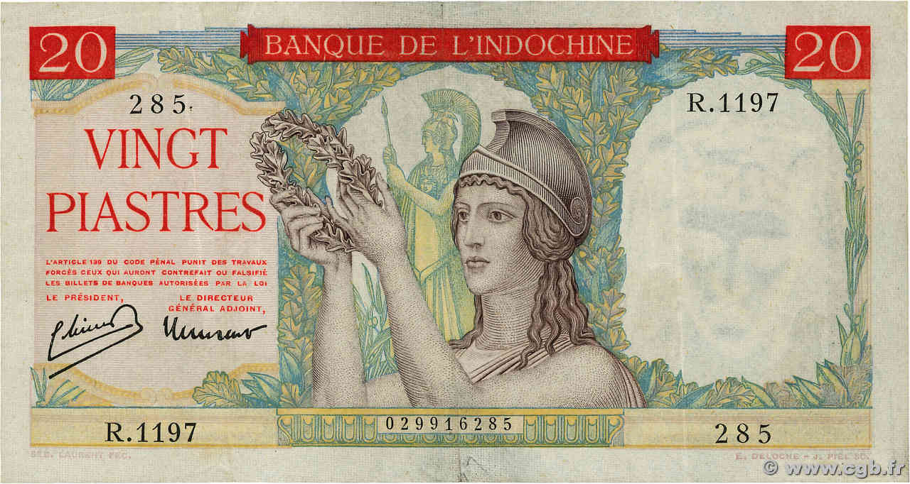 20 Piastres INDOCHINE FRANÇAISE  1949 P.081 pr.TB