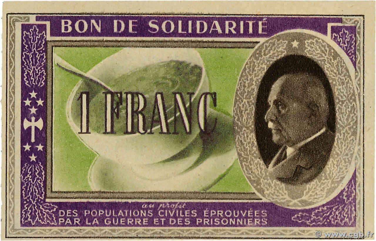 1 Franc BON DE SOLIDARITÉ FRANCE regionalismo y varios  1941 KL.02 SC+