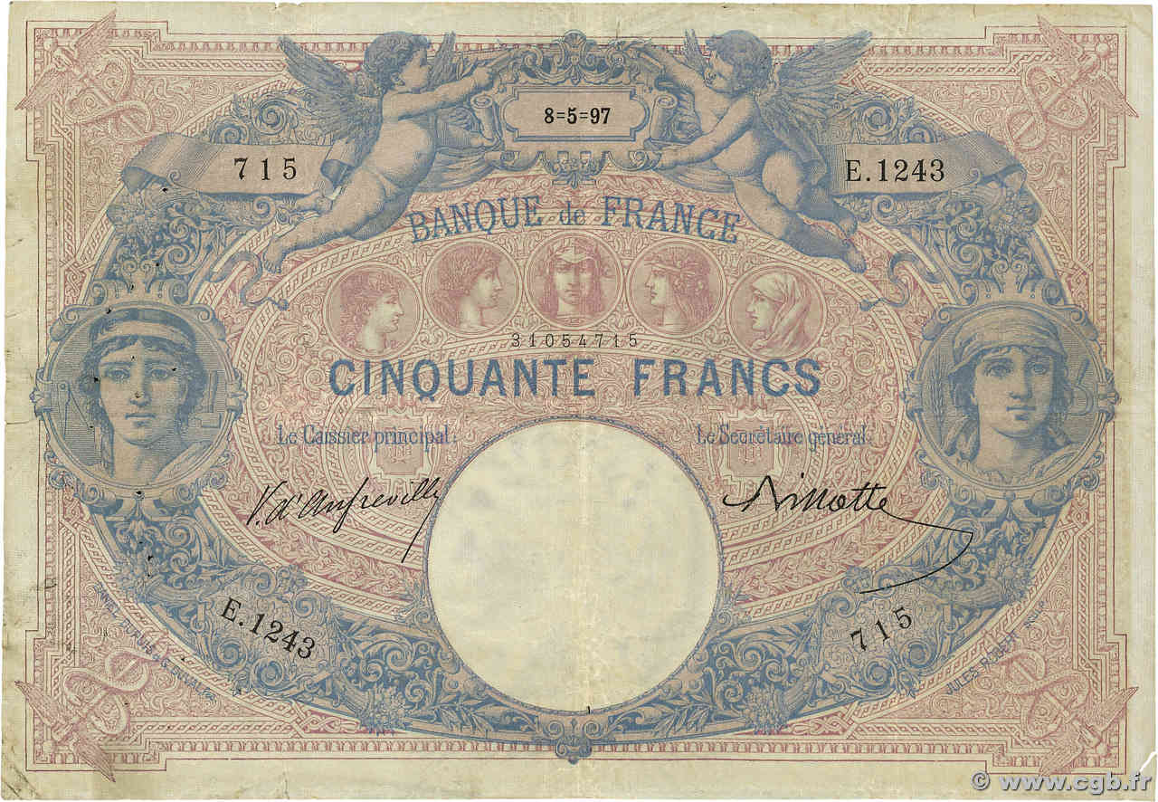 50 Francs BLEU ET ROSE FRANKREICH  1897 F.14.09 fS
