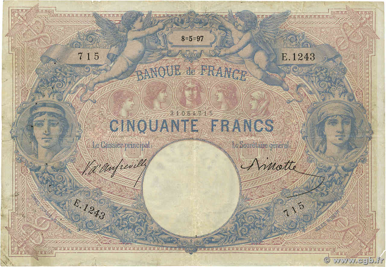 50 Francs BLEU ET ROSE FRANCIA  1897 F.14.09 RC+