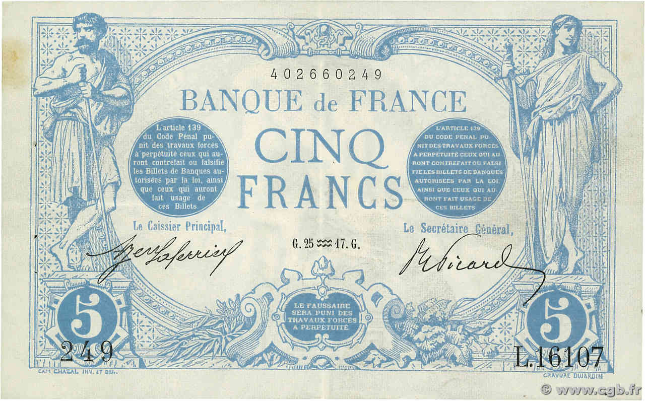 5 Francs BLEU FRANCE  1917 F.02.47 TTB+