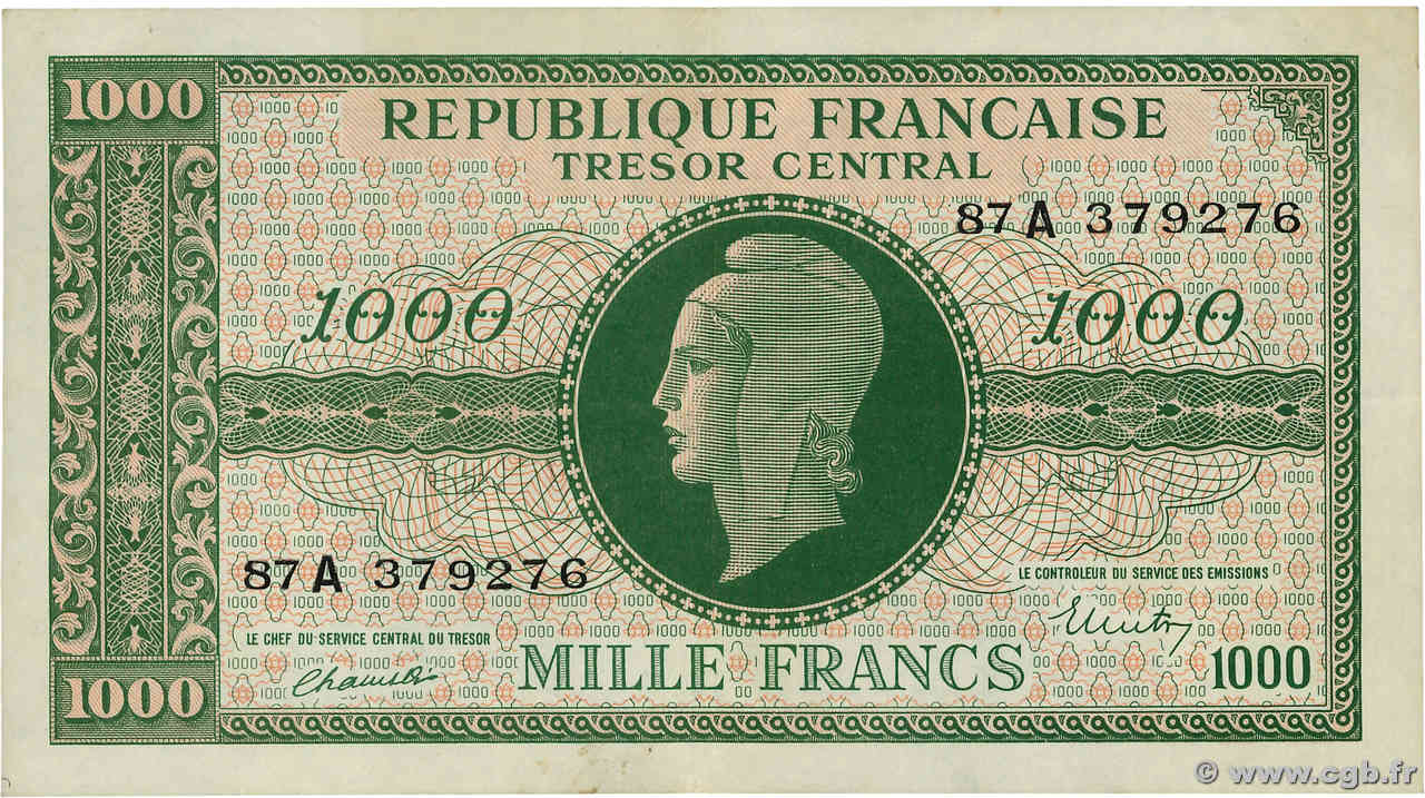 1000 Francs MARIANNE BANQUE D ANGLETERRE FRANCE  1945 VF.12.01 SUP