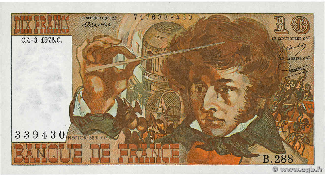 10 Francs BERLIOZ FRANCE  1976 F.63.18 UNC