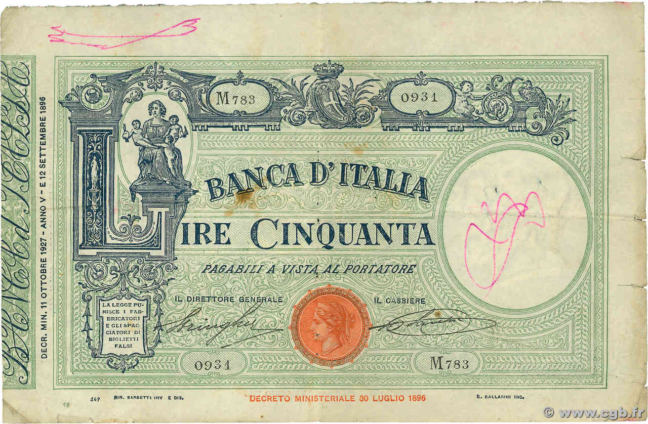 50 Lire ITALIE  1927 P.047a TB+