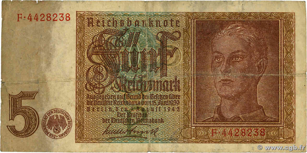 5 Reichsmark ALLEMAGNE  1942 P.186 TB
