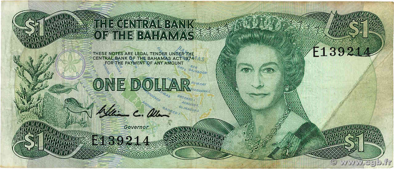 1 Dollar BAHAMAS  1984 P.43 TB+