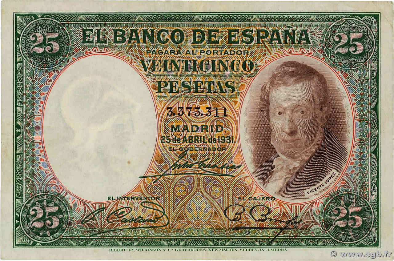 25 Pesetas ESPAGNE  1931 P.081 TTB+