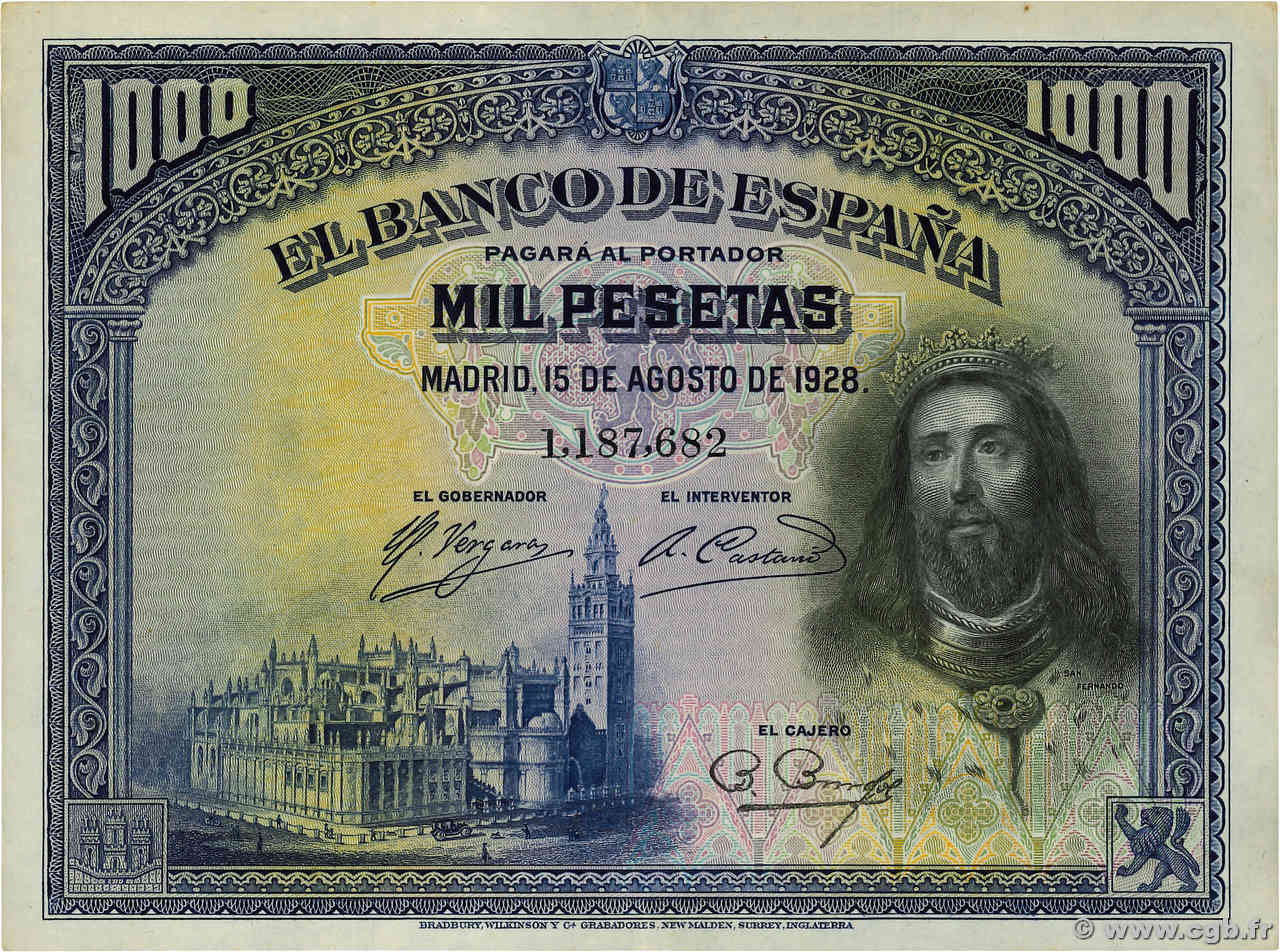 1000 Pesetas ESPAGNE  1928 P.078a SUP