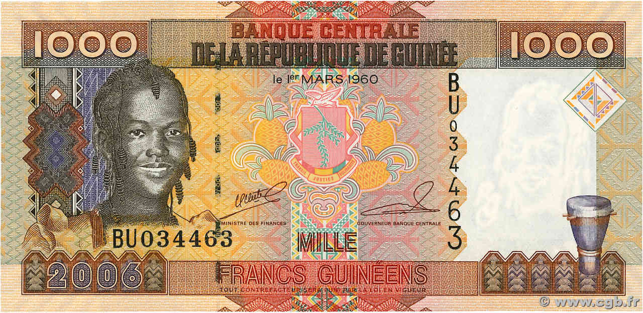 1000 Francs Guinéens GUINEA  2006 P.40 UNC