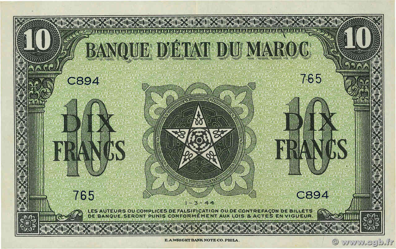 10 Francs MAROC  1944 P.25 pr.SPL