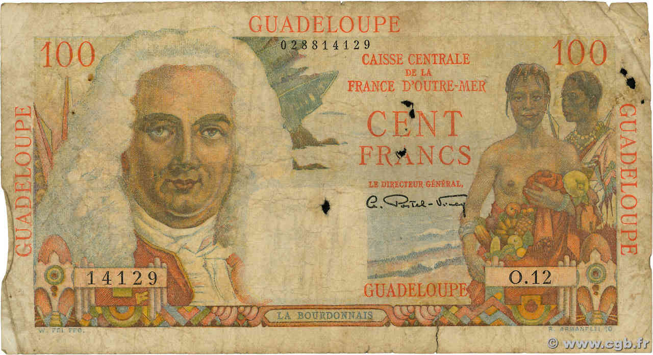 100 Francs La Bourdonnais GUADELOUPE  1946 P.35 B