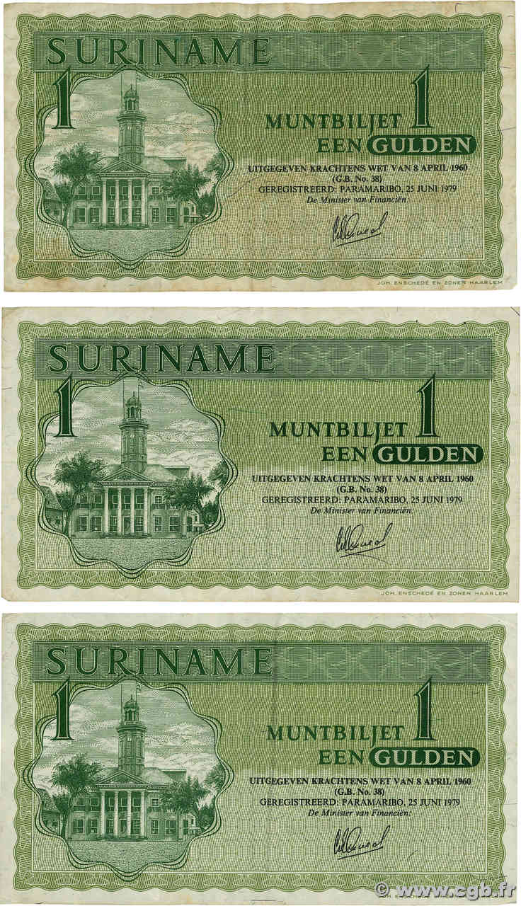 1 Gulden Lot SURINAM  1979 P.116e TB+