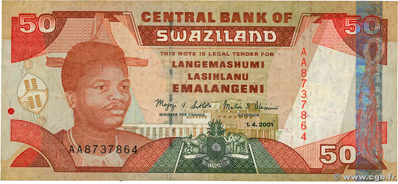 50 Emalangeni SWAZILAND  2001 P.31a TB