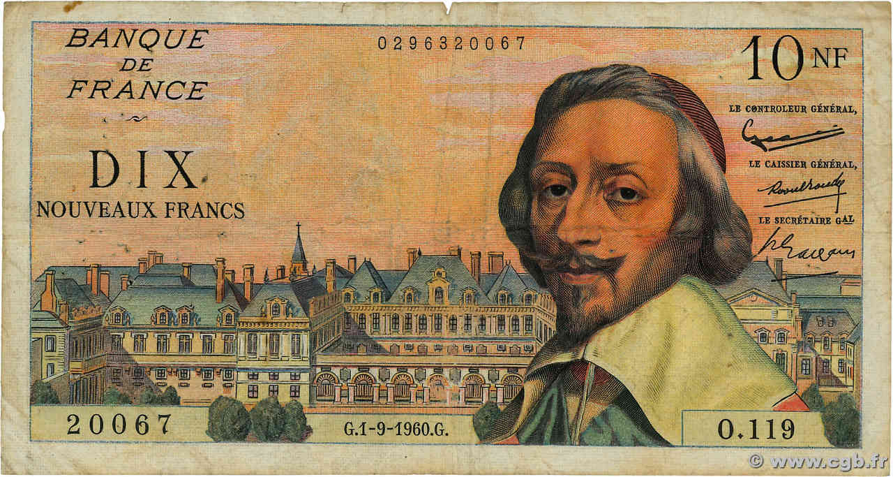 10 Nouveaux Francs RICHELIEU FRANCE  1960 F.57.10 pr.TB