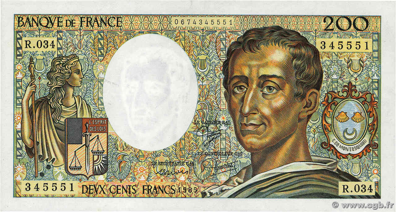 200 Francs MONTESQUIEU FRANCE  1985 F.70.05 SUP