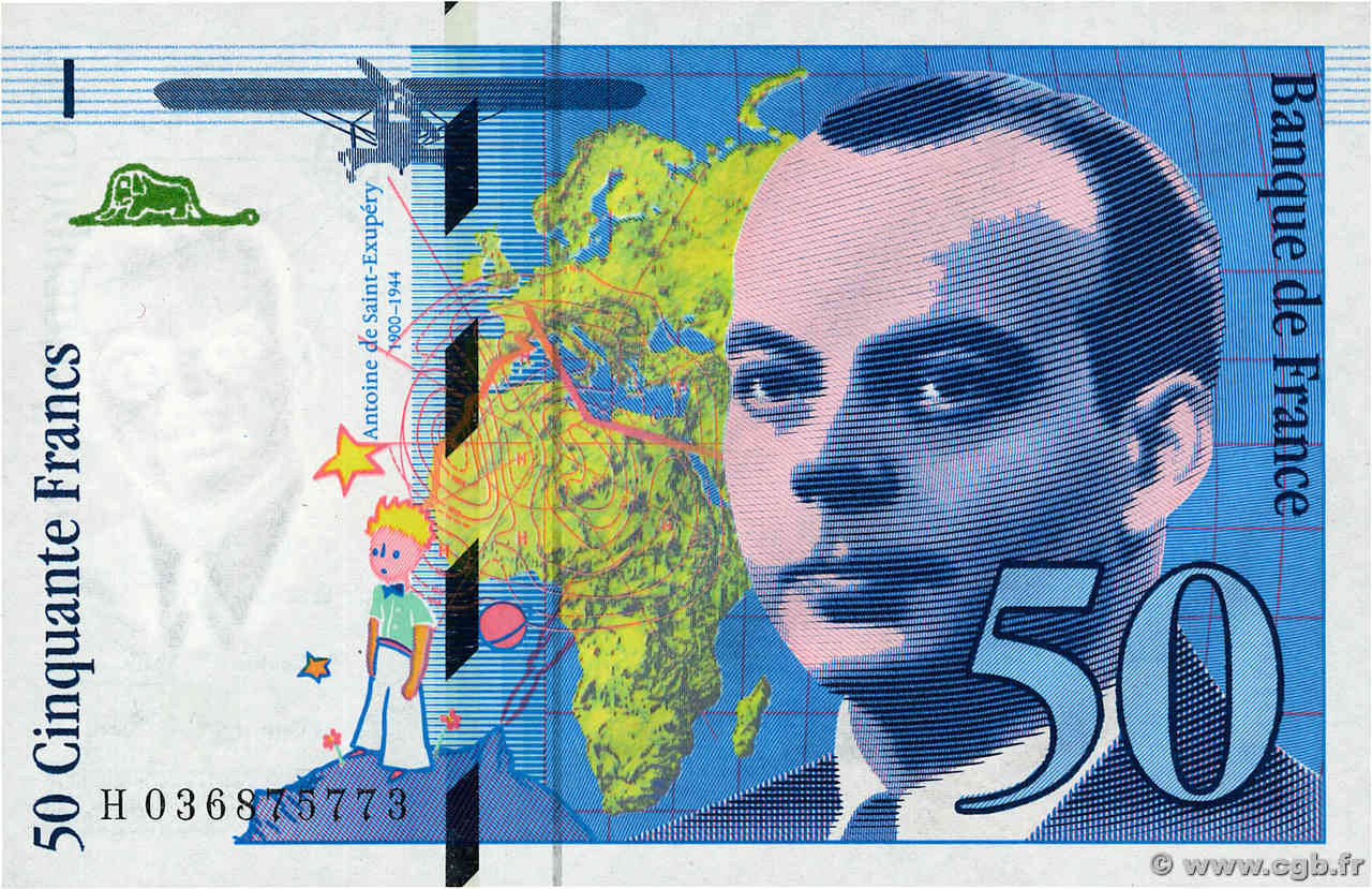 50 Francs SAINT-EXUPÉRY modifié FRANCIA  1997 F.73.04 FDC