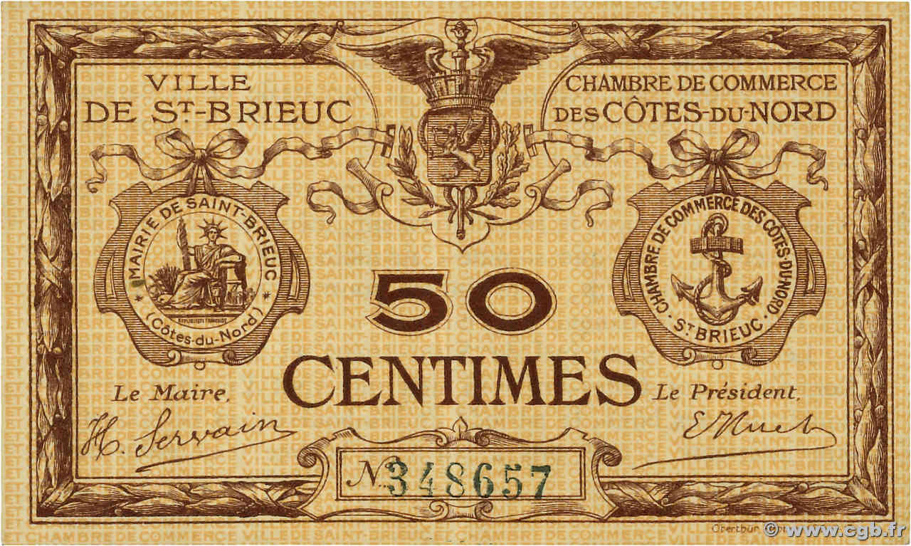 50 Centimes FRANCE régionalisme et divers Saint-Brieuc 1918 JP.111.01 SUP