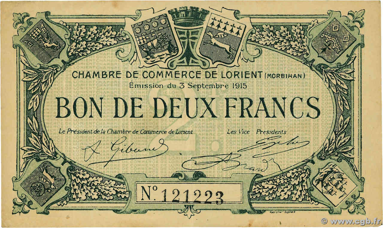 2 Francs FRANCE régionalisme et divers Lorient 1915 JP.075.16 TTB+