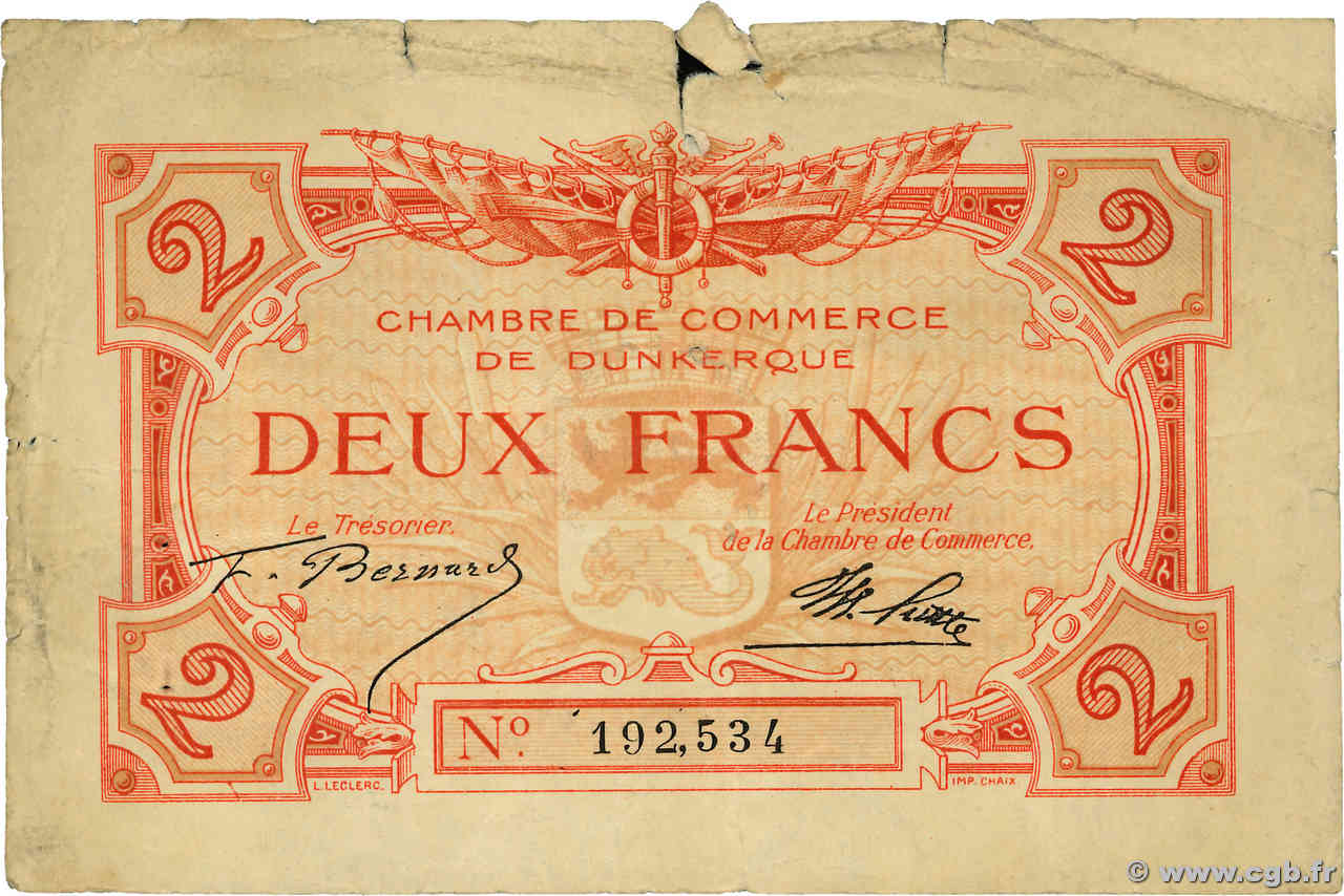 2 Francs FRANCE régionalisme et divers Dunkerque 1918 JP.054.09 TB